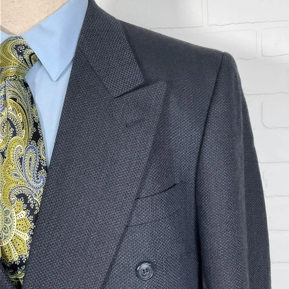 Antonio Parillo Blazer Men 42L Black Blue Double Breasted Textured Classic‎ Wool